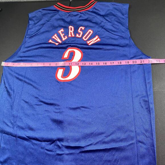 Champion XL Authentic Athletic Apparel Blue Red Jersey Iverson 3 Sixers NBA - Picture 5 of 7